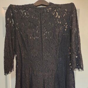 Teri Jon by Rickie Freeman Lace Shirred Waist Cocktail Dress Size 14 Color Black
